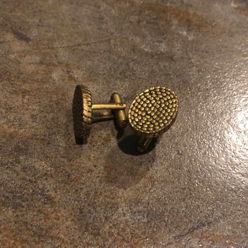 3/$25 Vintage Antique Gold Tone Cuff Links with Oval Design and Textured Toggle